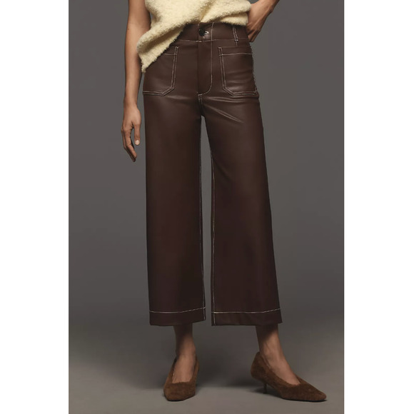 The Colette Cropped Wide-Leg Pants by Maeve: Faux-Leather Top-Stitch Edition 31 - Picture 1 of 6